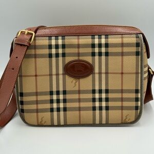 Burberry Vintage Double Flap Nova Check Crossbody Bag Tartan Pattern